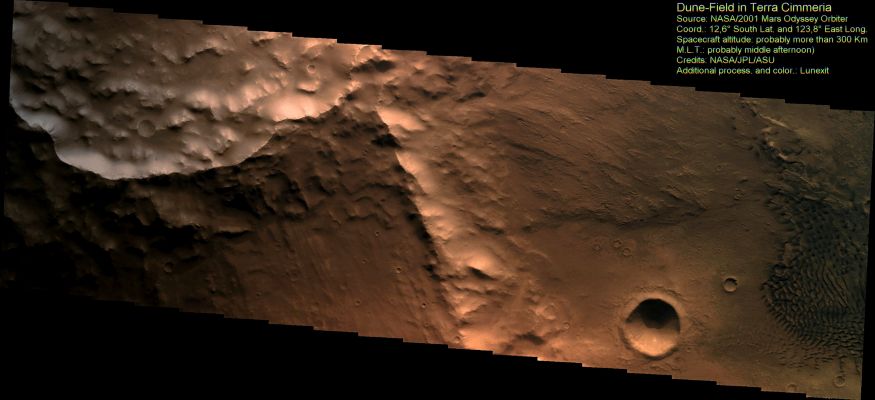 Dunefield in Terra Cimmeria (Natural Colors; credits for the additional process. and color: Dr Paolo C. Fienga - Lunexit Team)
nessun commento
Parole chiave: Mars from orbit - Dunes - Terra Cimmeria