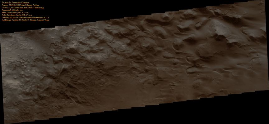 Dunes of Juventae Chasma (Absolute Natural Colors; credits for the additional process. and color.: Dr Paolo C. Fienga - Lunexit Team)
nessun commento
Parole chiave: Mars from orbit - Juventae Chasma