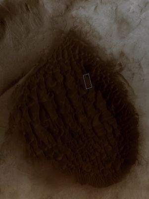 Southern Dunefield (Absolute Natural Colors; credits for the additional process. and color.: Dr Paolo C. Fienga - Lunexit Team)
Caption NASA:"Wider context for this Dunefield is shown here in a mosaic of two images from the Thermal Emission Imaging System on NASA's Mars Odyssey Orbiter, encompassing the dark-toned Sand Dunefield on the floor of an Unnamed Impact Crater located near 49,8° South Latitude and 325,4° West Longitude. 
In this image, North is approximately up and Sunlight illuminates the scene from the upper left". 
Parole chiave: Mars from orbit - Dunes - Southern Dunefield