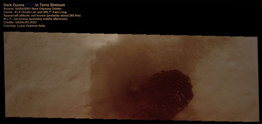 Dark Reddish Dunes in Terra Sirenum (Absolute Natural Colors; credits for the additional process. and color.: Dr Paolo C. Fienga - Lunexit Team)
nessun commento
Parole chiave: Mars from orbit - Dunefield - Terra Sirenum Region