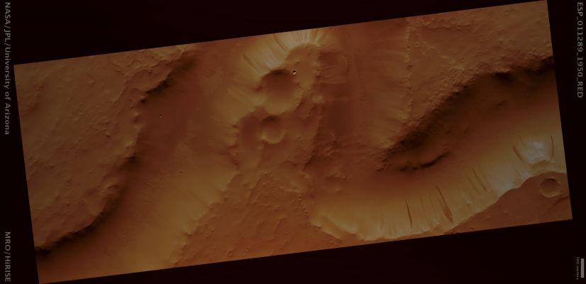 Meander and Tributaries in Scamander Vallis (Enhanced Natural Colors; credits: Lunar Explorer Italia)
Mars Local Time: 15:48 (middle afternoon)
Coord. (centered): 14,6° North Lat. and 29,1° East Long.
Spacecraft altitude: 278,2 Km (such as about 173,9 miles) 
Original image scale range: 55,7 cm/pixel (with 1 x 1 binning) so objects ~1,67 mt across are resolved 
Map projected scale: 50 cm/pixel
Map projection: EQUIRECTANGULAR 
Emission Angle: 5,7° 
Phase Angle: 52,4°
Solar Incidence Angle: 58° (meaning that the Sun is about 32° above the Local Horizon)
Solar Longitude: 178,5° (Northern Summer)
Credits: NASA/JPL/University of Arizona
Additional process. and coloring: Lunar Explorer Italia
Parole chiave: Mars from orbit - Scamander Vallis