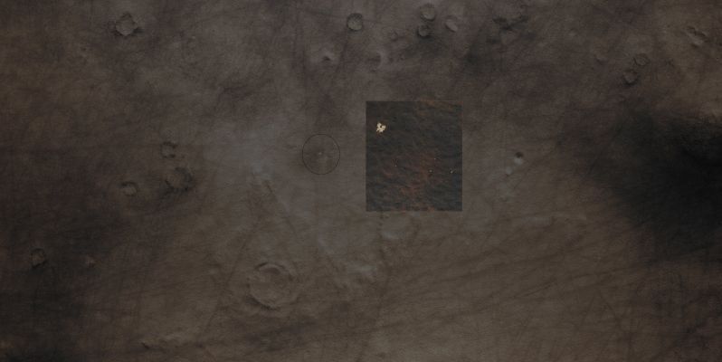 Unnamed Fresh Northern Crater (CTX in Absolute Natural Colors; credits for the additional process. and color.: Dr Paolo C. Fienga - Lunexit Team - Inset: credits: NASA/JPL-Caltech-Univ. of Arizona)
Mars Local Time: 15:29 (Early Afternoon)
Coord. (centered): 55,6° North Lat. and 150,6° East Long.
Spacecraft altitude: 311,4 Km (such as about 194,6 miles) 
Original image scale range: 31,3 cm/pixel (with 1 x 1 binning) so objects ~ 93 cm across are resolved 
Map projected scale: 25 cm/pixel
Map projection: EQUIRECTANGULAR
Emission Angle: 7,7° 
Sun-Mars-Spacecraft (or "Phase") Angle: 77,2°
Solar Incidence Angle: 70° (meaning that the Sun is about 20° above the Local Horizon)
Solar Longitude: 180,6° (Northern Fall)
Credits: NASA/JPL/University of Arizona
Additional process. and coloring: Dr Paolo C. Fienga - Lunar Explorer Italia
Parole chiave: Mars from orbit - Craters - Unnamed Fresh Crater - Vastitas Borealis Region