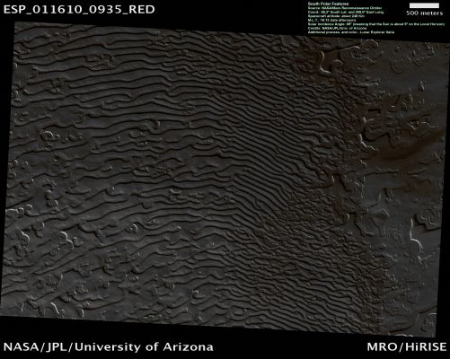 Sawtooth Pattern in Carbon Dioxide Ice (Natural Colors; credits: Lunar Explorer Italia)
nessun commento
Parole chiave: Mars from orbit - South Polar Regions - Sawtooth Pattern