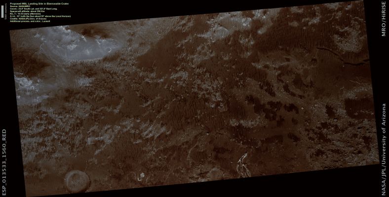 Proposed MSL Landing Site inside Eberswalde Crater (Natural Colors; credits: Lunexit)
nessun commento
Parole chiave: Mars from orbit - Craters - Eberswalde Crater