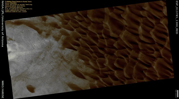 Colliding Sand Dunes in Aonia Terra (Natural Colors; credits: Lunexit)
Parole chiave: Mars from orbit - Dunes - Aonia Terra Region