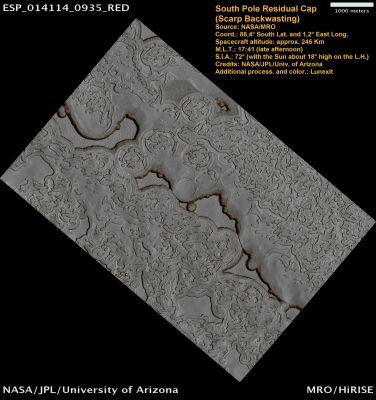 South Polar Residual Cap Monitoring (Natural Colors; credits: Lunexit)
nessun commento
Parole chiave: Mars from orbit - South Pole - South Polar Residual Cap
