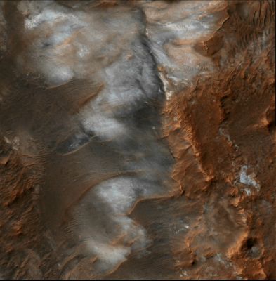 Fumes, North of Mawrth Vallis (Natural Colors; credits: Dr M. Faccin)
Una splendida ed affascinante (nonchè ECCEZIONALE) visione di "fumi" che si sollevano da una regione di modeste dimensioni situata a Nord della famosa Mawrth Vallis. La scoperta - perchè di scoperta si tratta - è del nostro Marco Faccin; la NASA, purtroppo, sebbene da noi sollecitata al riguardo, non ha - evidentemente... - ancora trovato il tempo di rispondere e di darci qualche delucidazione su quello che staremmo guardando.
Il dettaglio in oggetto non è assolutamente visibile/distinguibile osservando il full-frame MRO in formato JPEG, ma bisogna aprire il file in JP2 e "mettersi a cercare".

I "fumi" che vedete in questa colorizzazione (fatta al TOP delle nostre possibilità, miscelando la tecnica di colorizzazione in Colori Naturali STD con la Tecnica MULTISPECTRUM) sono stati da noi identificati come tali (e NON, quindi, come nebbie) in quanto riteniamo di aver individuato i punti esatti di emanazione.
Lo spettacolo che stiamo osservando, quindi ed a nostro parere, potrebbe costituire l'evidenza oggettiva di una Caldera Attiva (simile, concettualmente, alle cosiddette "Solfatare" di Pozzuoli - NA).

Morale: Marte è tutt'altro che morto...
Parole chiave: Mars from orbit - Mawrth Vallis Region