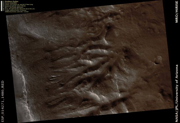 Southern Gullies (Natural Colors; credits: Lunexit)
nessun commento
Parole chiave: Mars from orbit - Craters - Unnamed Crater with Gullies