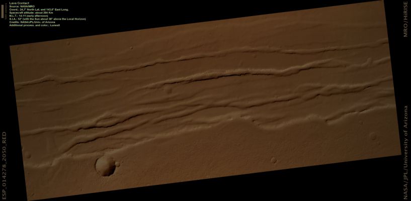 Contact between Lava Flows (Natural Colors; credits: Lunexit)
nessun commento
Parole chiave: Mars from orbit - Tharsis Province