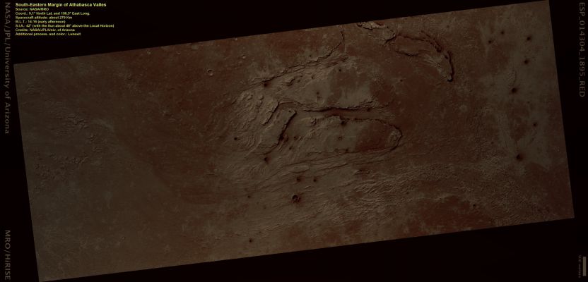 South-Eastern Margin of Athabasca Valles (Natural Colors; credits: Lunexit)
nessun commento
Parole chiave: Mars from orbit - Athabasca Valles
