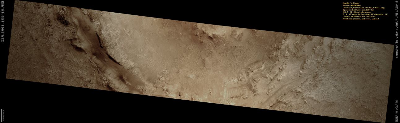 Santa F� Crater (Natural Colors; credits: Lunexit)
nessun commento
Parole chiave: Mars from orbit - Craters - Santa F� Crater