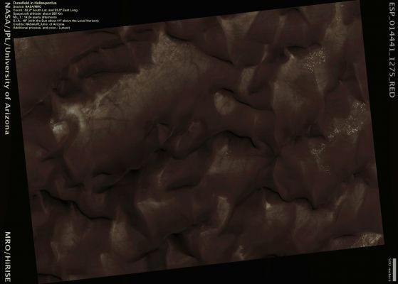 Hellespontus' Dunefield (Natural Colors; credits: Lunexit)
nessun commento
Parole chiave: Mars from orbit - Dunes - Hellespontus Crater Region