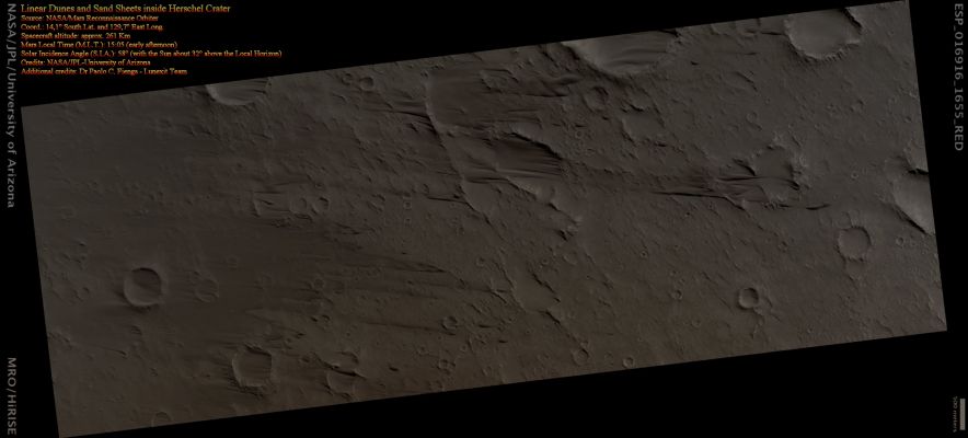Linear Dunes and Sand Sheets inside Herschel Crater (Natural Colors; credits for the additional process. and color.: Dr Paolo C. Fienga - Lunexit Team)
nessun commento
Parole chiave: Mars from orbit - Craters - Herschel Crater