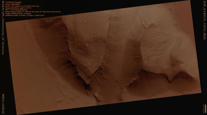 An Hill cut by Cerberus Fossae (Natural Colors; credits for the additional process. and color.: Dr Paolo C. Fienga - Lunexit Team)
nessun commento
Parole chiave: Mars from orbit - Cerberus Fossae Region