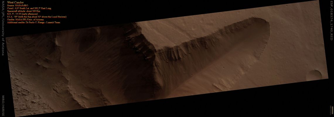 West Candor (Possible True Colors; credits: Dr Paolo C. Fienga - Lunexit Team)
nessun commento
Parole chiave: Mars from orbit - Candor Chasma Region