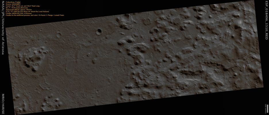 Columbus Crater (Natural Colors; credits for the additional process. and color.: Dr Paolo C. Fienga - Lunexit Team)
nessun commento
Parole chiave: Mars from orbit - Craters - Columbus Crater