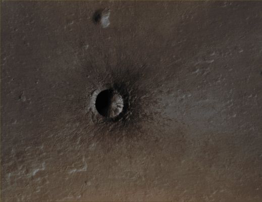 Unnamed Crater in Tharsis Region (Absolute Natural Colors; credits for the additional process. and color.: Dr Paolo C. Fienga - Lunexit Team)
Mars Local Time: 15:14 (early afternoon)
Coord. (centered): 50,8° North Lat. and 241,9° East Long.
Spacecraft altitude: 311,6 Km (such as about 194,8 miles) 
Original image scale range: 31,9 cm/pixel (with 1 x 1 binning) so objects ~ 94 cm across are resolved
Map projected scale: 25 cm/pixel
Map projection: EQUIRECTANGULAR
Emission Angle: 14,6° 
Phase Angle: 71,9°
Solar Incidence Angle: 58° (meaning that the Sun is about 32° above the Local Horizon)
Solar Longitude: 158,9° (Northern Summer)
Credits: NASA/JPL/University of Arizona
Additional process. and coloring: Lunar Explorer Italia
Parole chiave: Mars from orbit - Craters - Unnamed Crater - Tharsis Region