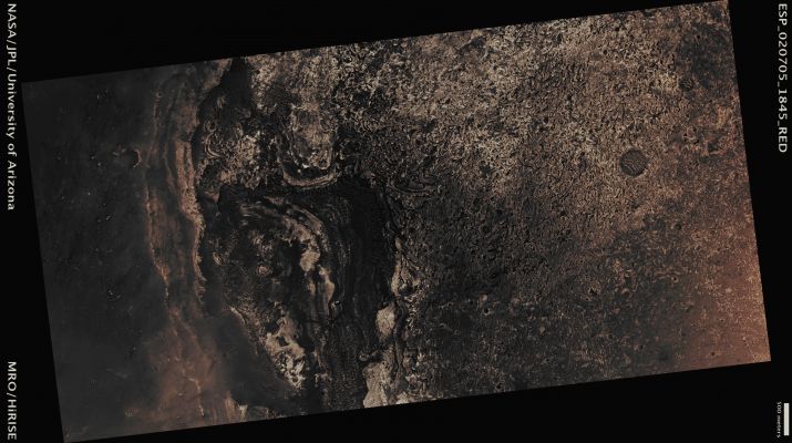 Features of Meridiani Planum (CTX Frame - Enhanced Absolute Natural Colors; credits for the additional process. and color.: Dr Paolo C. Fienga - Lunexit Team) 
Mars Local Time: 15:39 (Middle Afternoon)
Coord. (centered): 4,2° North Lat. and 2,9° East Long.
Spacecraft altitude: 276,6 Km (such as about 172,9 miles) 
Original image scale range: 27,7 cm/pixel (with 1 x 1 binning) so objects ~ 83,0 cm across are resolved
Map projected scale: 25 cm/pixel
Map projection: EQUIRECTANGULAR
Emission Angle: 9,6° 
Sun-Mars-Spacecraft (or "Phase") Angle: 47,1°
Solar Incidence Angle: 57° (meaning that the Sun is about 33° above the Local Horizon)
Solar Longitude: 205,8° (Northern Fall)
Credits: NASA/JPL/University of Arizona
Additional process. and coloring: Dr Paolo C. Fienga - Lunar Explorer Italia
Parole chiave: Mars from orbit - Meridiani Planum Region