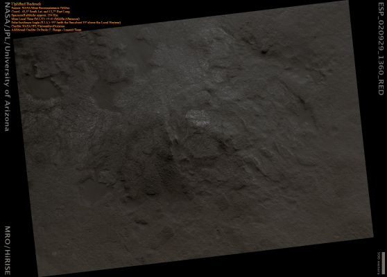 Uplifted Bedrock (Absolute Natural Colors; credits for the additional process. and color.: Dr Paolo C. Fienga - Lunexit Team)
Caption NASA:"Large Impact Craters expose deep Bedrock. After the transient cavity forms, the Crater Floor rebounds and creates a permanent structural Uplift, typically equivalent to about 10% of the Crater diameter.
A Crater approx. 70 Km (43,47 miles) wide like this one, can raise up and expose Bedrock that was approx. 7 Km (4,34 miles) lower in elevation prior to the Impact. 

Deeper rocks are usually older, and on Mars the oldest rocks are interesting because they are more likely to have been altered by water and provide clues to ancient environments and processes. This image reveals good Bedrock exposures with diverse rock types (as indicated by colors and textures)".
Parole chiave: Mars from orbit - Central Uplift