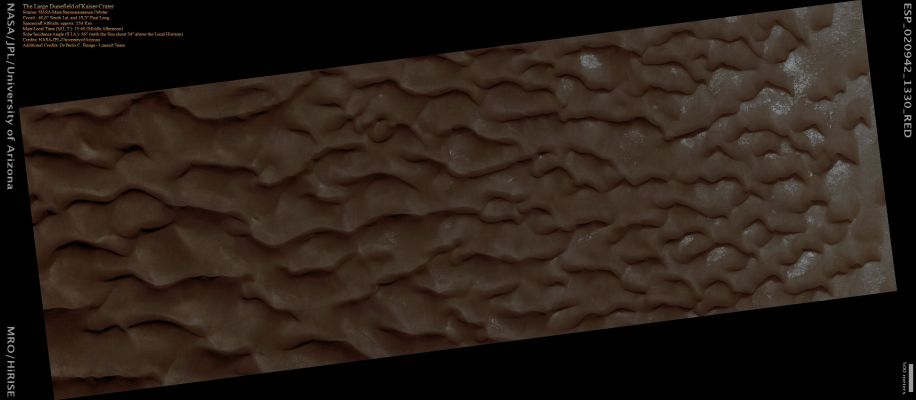 The Large Dunefield of Kaiser Crater (Absolute Natural Colors; credits for the additional process. and color.: Dr Paolo C. Fienga - Lunexit Team)
nessun commento
Parole chiave: Mars from orbit - Craters - Kaiser Crater