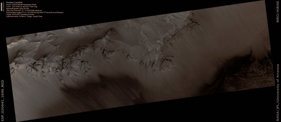 Southern Landslide (Absolute Natural Colors; credits: Dr Paolo C. Fienga - Lunexit Team)
nessun commento
Parole chiave: Mars from orbit - Landslide