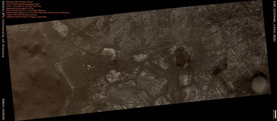 Features of the Southern Desert (Natural Colors; credits for the additional process. and color.: Dr Paolo C. Fienga)
nessun commento
Parole chiave: Mars from orbit - Southern Latitudes