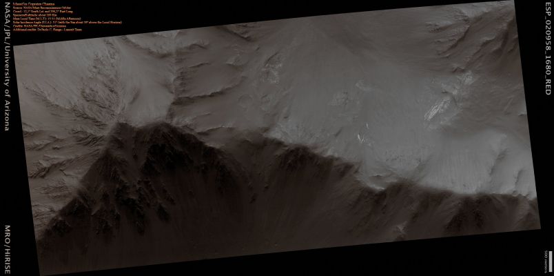 Massif in Coprates Chasma (Absolute Natural Colors; credits for the additional process. and color.: Dr Paolo C. Fienga - Lunexit Team)
nessun commento
Parole chiave: Mars from orbit - Coprates Chasma Region