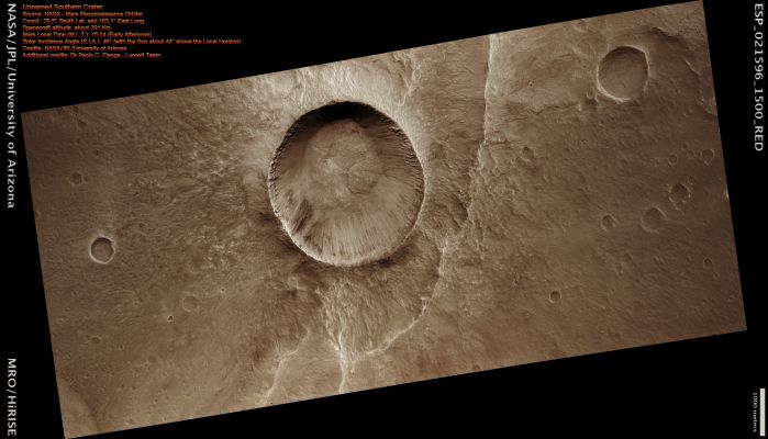 Unnamed Southern Crater (Enhanced Natural Colors; credits: Dr Paolo C. Fienga - Lunexit Team)
nessun commento
Parole chiave: Mars from orbit - Craters - Unnamed Crater