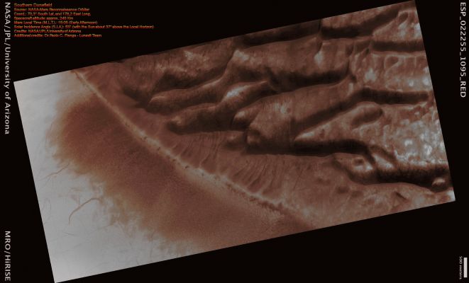 Southern Dunefield (Enhanced Natural Colors; credits for the additional process. and color.: Dr Paolo C. Fienga - Lunexit Team)
nessun commento
Parole chiave: Mars from orbit - Dunefield with Dust Devil Streaks