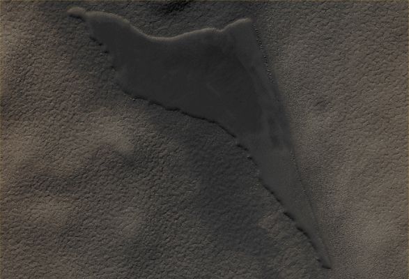 Possible Paleo-Lake near the South Pole of Mars (EDM; Absolute Natural Colors - credits for the Research, additional process. and color.: Drr Gianluigi Barca and Paolo C. Fienga/Lunar Explorer Italia/Italian Planetary Foundation)
This Surface Feature, now pictured by the NASA - Mars Reconnaissance Orbiter, but already known to Planetary Researchers (since it had already been photographed by the NASA - Mars Global Surveyor Orbiter a few years ago - see the MGS-MOC Image identified by the serial n. M09-01354), it is certainly very intriguing and highly suggestive. The NASA People, however, called this Surface Feature (that, in our humble opinion, as IPF, looks like a frozen Lake and it is also well characterized by the presence, on its Eastern Side, of a long line of almost perfectly lined-up and unusually-looking - "oblong" - Impact Craters) "Smooth South Polar Region". 
This Surface Feature (as you will better see in the next few days, when we shall show you its smallest details) is (or "looks", if you prefer) very peculiar, and that is a fact that can hardly be disputed. Said that, we, as IPF, expected that NASA told us something more about this Smooth South Polar Region. We honestly thought that NASA would (and should) have showed us soon enough this intriguing Surface Feature from other visual angles, maybe (if possible) from a lower altitude, certainly during other seasons/periods of the Martian Year and, last but not least, under different Illumination Geometries, but...Nothing happened. Not a word of explanation was ever said or written (as far as we know) and not an "official" comment whatsoever was ever released. 
Now, in the light of the aformentioned considerations, we decided to draw to your attention - through our Daily APOD - this "Smooth South Polar Region" and ask you a couple of simple questions: what do you really think or believe that this Surface Feature could be representing? Do you think that it could actually be the frozen remnant of an ancient (and once much bigger) Martian Lake or it is just a flat area surrounded by the typical Polar Terrain? If you wish to express your opinion, please write us at Alphacentauri@intercom.it . The most interesting and well substantiated ideas and theories that we hope to receive, shall be published here (giving to the Writer/s all the due credits), as additional comments to other (VERY detailed) orbital views of this very same Smooth South Polar Region. Thanks, as usual, for you interest and support! 

Dr Paolo C. Fienga/LXTT/IPF

Mars Local Time: 14:56 (Early Afternoon)
Coord. (centered): 78,638° South Lat. and 68,111° East Long.
Spacecraft altitude: 248,0 Km (such as about 154,008 miles) 
Original image scale range: 49,6 cm/pixel (with 2 x 2 binning) so objects ~ 1 mt and 49 cm across are resolved
Map projected scale: 50 cm/pixel
Map projection: POLAR STEREOGRAPHIC
Emission Angle: 4,5° 
Sun-Martian Surface-MRO Spacecraft (or Phase) Angle: 67,9°
Solar Incidence Angle: 65° (meaning that the Sun was about 25° above the Local Horizon at the time the picture was taken)
Solar Longitude: 317,2° (Northern Winter - Southern Summer)
Credits: NASA/JPL/University of Arizona
Additional process. and coloring: Lunar Explorer Italia

This picture (which is a cropped and NON-Map Projected NASA - Original Mars Reconnaissance Orbiter CTX b/w frame, identified by the serial n. ESP_023024_1010) has been additionally processed and then colorized in Absolute Natural Colors (such as the colors that a human eye would actually perceive if someone were onboard the NASA - Mars Reconnaissance Orbiter and then looked down, towards the Surface of Mars), by using an original technique created - and, in time, dramatically improved - by the Lunar Explorer Italia Team.
Parole chiave: Mars from orbit - South Polar Features - Possible Paleo-Lake - Controversial