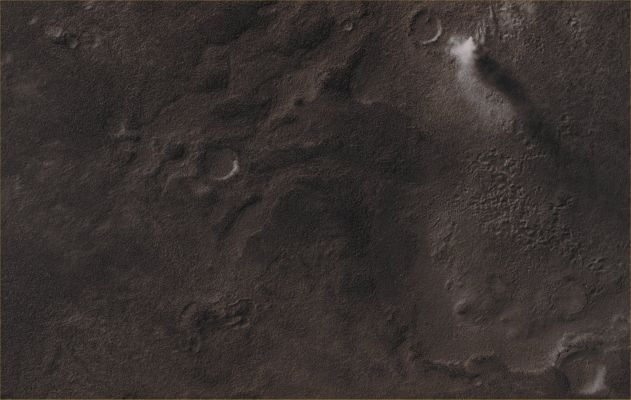 Features of Deuteronilus Mensae, with Dust Devil (EDM - Absolute Natural Colors; credits for the additional process. and color.: Dr Paolo C. Fienga - Lunexit Team) 
Mars Local Time: 14:01 (Early Afternoon)
Coord. (centered): 46,6° North Lat. and 20,7° East Long.
Spacecraft altitude: 304,5 Km (such as about 190,3 miles) 
Original image scale range: 60,9 cm/pixel (with 2 x 2 binning) so objects ~ 1 mt and 83 cm across are resolved 
Map projected scale: 50 cm/pixel
Map projection: EQUIRECTANGULAR
Emission Angle: 5,6° 
Sun-Mars-Spacecraft (or "Phase") Angle: 56,1°
Solar Incidence Angle: 59° (meaning that the Sun is about 31° above the Local Horizon)
Solar Longitude: 344,8° (Northern Winter)
Credits: NASA/JPL/University of Arizona
Additional process. and coloring: Dr Paolo C. Fienga - Lunar Explorer Italia
Parole chiave: Mars from orbit - Deuteronilus Mensae Region