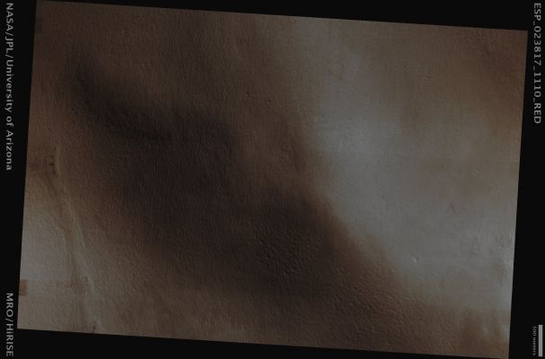 Putative Subglacial Volcano in the South Polar Region (Absolute Natural Colors; credits for the additional process. and color.: Dr Paolo C. Fienga - Lunexit Team)
Mars Local Time: 14:36 (Early Afternoon)
Coord. (centered): 68,7° South Lat. and 11,7° East Long.
Spacecraft altitude: 249,7 Km (such as about 156,1 miles) 
Original image scale range: 25,0 cm/pixel (with 1 x 1 binning) so objects ~ 75 cm across are resolved 
Map projected scale: 25 cm/pixel
Map projection: POLAR STEREOGRAPHIC
Emission Angle: 2,4° 
Sun-Mars-Spacecraft (or "Phase") Angle: 71,3°
Solar Incidence Angle: 70° (meaning that the Sun is about 20° above the Local Horizon)
Solar Longitude: 350,7° (Northern Winter)
Credits: NASA/JPL/University of Arizona
Additional process. and coloring: Dr Paolo C. Fienga - Lunar Explorer Italia
Parole chiave: Mars from orbit - South Polar Regions - Putative Subglacial Volcano