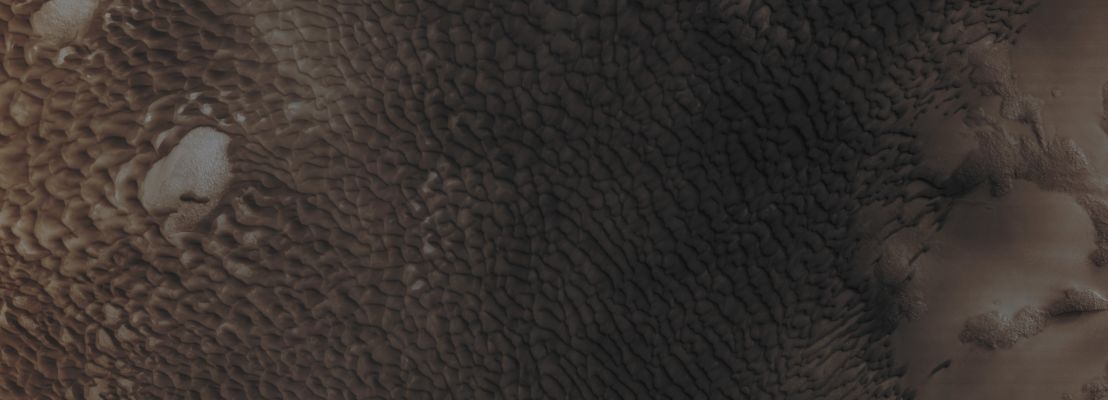 Dark Dunefield in Lyot Crater (Absolute Natural Colors; credits for the additional process. and color.: Dr Paolo C. Fienga - Lunexit Team)
Mars Local Time: 14:00 (Early Afternoon)
Coord. (centered): 50,1° North Lat. and 28,9° East Long.
Spacecraft altitude: 308,5 Km (such as about 192,8 miles) 
Original image scale range: 61,7 cm/pixel (with 2 x 2 binning) so objects ~ 1 mt and 85 cm across are resolved 
Map projected scale: 50 cm/pixel
Map projection: EQUIRECTANGULAR
Emission Angle: 0,4° 
Sun-Mars-Spacecraft (or "Phase") Angle: 58,8°
Solar Incidence Angle: 59° (meaning that the Sun is about 31° above the Local Horizon)
Solar Longitude: 354,4° (Northern Winter)
Credits: NASA/JPL/University of Arizona
Additional process. and coloring: Dr Paolo C. Fienga - Lunar Explorer Italia
Parole chiave: Mars from orbit - Dunefield - Lyot Crater