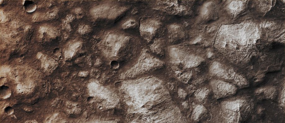 Chaos Terrain (CTX "A" - Enhanced Absolute Natural Colors; credits for the additional process. and color.: Dr Paolo C. Fienga - Lunexit Team)
Mars Local Time: 14:24 (Early Afternoon)
Coord. (centered): 37,3° South Lat. and 178,7° East Long.
Spacecraft altitude: 253,4 Km (such as about 158,4 miles) 
Original image scale range: 50,7 cm/pixel (with 2 x 2 binning) so objects ~ 1 mt and 52 cm across are resolved 
Map projected scale: 50 cm/pixel
Map projection: EQUIRECTANGULAR
Emission Angle: 0,3° 
Sun-Mars-Spacecraft (or "Phase") Angle: 50,1°
Solar Incidence Angle: 50° (meaning that the Sun is about 40° above the Local Horizon)
Solar Longitude: 359,9° (Northern Winter)
Credits: NASA/JPL/University of Arizona
Additional process. and coloring: Dr Paolo C. Fienga - Lunar Explorer Italia
Parole chiave: Mars from orbit - Chaotic Terrain