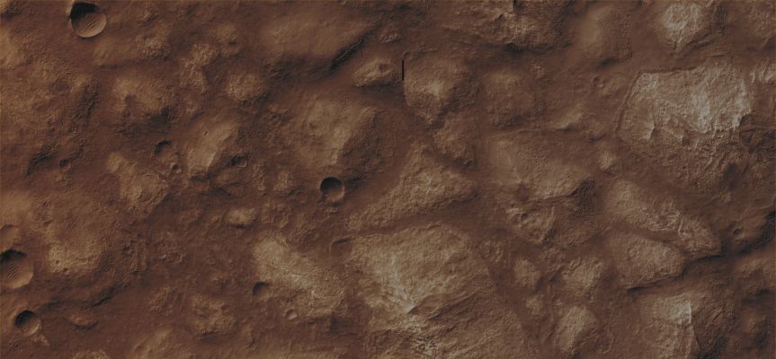 Chaos Terrain (CTX "A" - Natural Colors; credits for the additional process. and color.: Dr Paolo C. Fienga - Lunexit Team)
Mars Local Time: 14:24 (Early Afternoon)
Coord. (centered): 37,3° South Lat. and 178,7° East Long.
Spacecraft altitude: 253,4 Km (such as about 158,4 miles) 
Original image scale range: 50,7 cm/pixel (with 2 x 2 binning) so objects ~ 1 mt and 52 cm across are resolved 
Map projected scale: 50 cm/pixel
Map projection: EQUIRECTANGULAR
Emission Angle: 0,3° 
Sun-Mars-Spacecraft (or "Phase") Angle: 50,1°
Solar Incidence Angle: 50° (meaning that the Sun is about 40° above the Local Horizon)
Solar Longitude: 359,9° (Northern Winter)
Credits: NASA/JPL/University of Arizona
Additional process. and coloring: Dr Paolo C. Fienga - Lunar Explorer Italia
Parole chiave: Mars from orbit - Chaotic Terrain