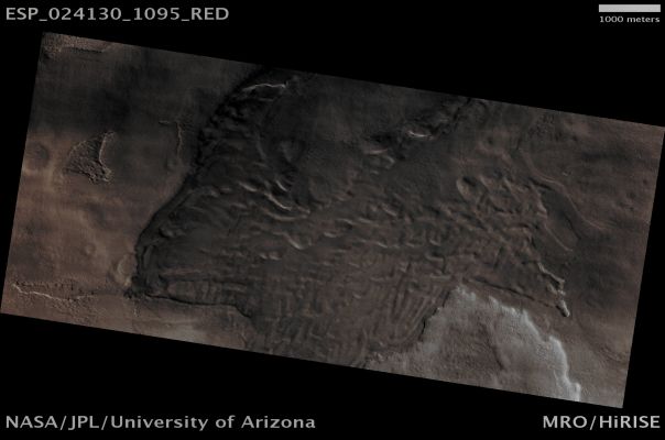 High Southern Latitudes' Dunefield (Enhanced Absolute Natural Colors; credits for the additional process. and color.: Dr Paolo C. Fienga - Lunexit Team)
Mars Local Time: 14:48 (Early Afternoon)
Coord. (centered): 70,4° South Lat. and 108,2° East Long.
Spacecraft altitude: 248,4 Km (such as about 155,5 miles) 
Original image scale range: 49,7 cm/pixel (with 2 x 2 binning) so objects ~ 1 mt and 49 cm across are resolved 
Map projected scale: 50 cm/pixel
Map projection: POLAR STEREOGRAPHIC
Emission Angle: 0,2° 
Sun-Mars-Spacecraft (or "Phase") Angle: 77,0°
Solar Incidence Angle: 77° (meaning that the Sun is about 13° above the Local Horizon)
Solar Longitude: 3,0° (Northern Spring)
Credits: NASA/JPL/University of Arizona
Additional process. and coloring: Dr Paolo C. Fienga - Lunar Explorer Italia
Parole chiave: Mars from orbit - Dunefield - Southern Regions