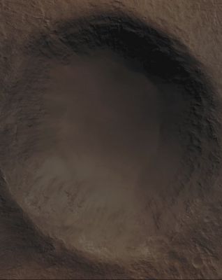 Unnamed Crater in Ladon Valles (Absolute Natural Colors; credits for the additional process. and color.: Drr Gianluigi Barca and Paolo C. Fienga - Lunexit Team)
Mars Local Time: 14:25 (Early Afternoon)
Coord. (centered): 20,5° South Lat. and 330,0° East Long.
Spacecraft altitude: 260,9 Km (such as about 163,1 miles) 
Original image scale range: 52,2 cm/pixel (with 2 x 2 binning) so objects ~ 1 mt and 57 cm across are resolved 
Map projected scale: 50 cm/pixel
Map projection: EQUIRECTANGULAR
Emission Angle: 1,3° 
Sun-Mars-Spacecraft (or "Phase") Angle: 41,6°
Solar Incidence Angle: 43° (meaning that the Sun is about 47° above the Local Horizon)
Solar Longitude: 6,8° (Northern Spring)
Credits: NASA/JPL/University of Arizona
Additional process. and coloring: Drr Gianluigi Barca and Paolo C. Fienga - Lunar Explorer Italia
Parole chiave: Mars from orbit - Craters - Unnamed Crater