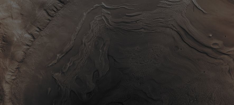 Periglacial Features within an Unnamed Northern Crater (Absolute Natural Colors; credits for the additional process. and color.: Dr Paolo C. Fienga - Lunexit Team)
Mars Local Time: 14:20 (early afternoon)
Coord. (centered): 40,0° North Lat. and 86,9° East Long.
Spacecraft altitude: 298,8 Km (such as about 186,7 miles) 
Original image scale range: 29,9 cm/pixel (with 1 x 1 binning) so objects ~ 90 cm across are resolved
Map projected scale: 25 cm/pixel
Map projection: EQUIRECTANGULAR
Emission Angle: 4,9° 
Phase Angle: 41,7°
Solar Incidence Angle: 46° (meaning that the Sun is about 44° above the Local Horizon)
Solar Longitude: 16,0° (Northern Spring)
Credits: NASA/JPL/University of Arizona
Additional process. and coloring: Lunar Explorer Italia
Parole chiave: Mars from orbit - Craters - Unnamed Northern Crater