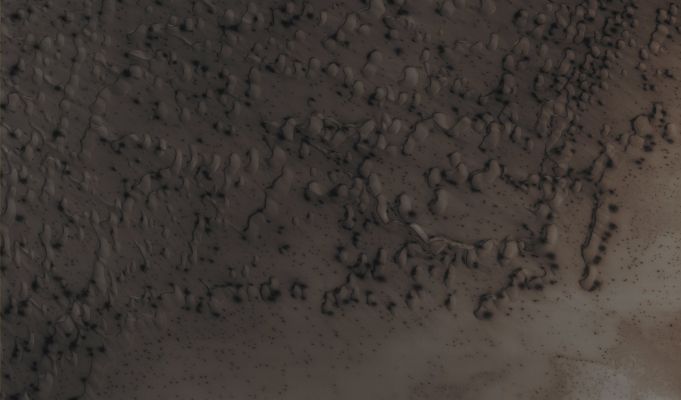 Features of the North Polar Erg (CTX Frame "B" - Absolute Natural Colors; credits for the additional process. and color.: Dr Paolo C. Fienga - Lunexit Team)
Mars Local Time: 12:27 (early afternoon)
Coord. (centered): 84,7° North Lat. and 0,8° East Long.
Spacecraft altitude: 320,7 Km (such as about 200,4 miles) 
Original image scale range: 64,2 cm/pixel (with 2 x 2 binning) so objects ~ 1 mt and 92 cm across are resolved
Map projected scale: 50 cm/pixel
Map projection: POLAR STEREOGRAPHIC
Emission Angle: 0,1° 
Phase Angle: 78,0°
Solar Incidence Angle: 78° (meaning that the Sun is about 12° above the Local Horizon)
Solar Longitude: 16,1° (Northern Spring)
Credits: NASA/JPL/University of Arizona
Additional process. and coloring: Lunar Explorer Italia
Parole chiave: Mars from orbit - North Polar Features - The Erg