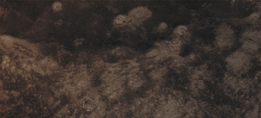 Low Albedo Surface Features in Acidalia Planitia (CTX Frame "A" - Absolute Natural Colors; credits for the additional process. and color.: Dr Paolo C. Fienga - Lunexit Team)
Mars Local Time: 14:27 (early afternoon)
Coord. (centered): 44,4° North Lat. and 326,8° East Long.
Spacecraft altitude: 304,0 Km (such as about 190,0 miles) 
Original image scale range: 60,8 cm/pixel (with 2 x 2 binning) so objects ~ 1 mt and 82 cm across are resolved
Map projected scale: 50 cm/pixel
Map projection: EQUIRECTANGULAR
Emission Angle: 6,9° 
Sun - Mars - MRO (or "Phase") Angle: 50,3°
Solar Incidence Angle: 44° (meaning that the Sun is about 46° above the Local Horizon)
Solar Longitude: 33,4° (Northern Spring)
Credits: NASA/JPL/University of Arizona
Additional process. and coloring: Lunar Explorer Italia
Parole chiave: Mars from orbit - Acidalia Planitia Region