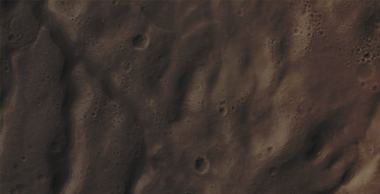 Features of Icaria Region (CTX Frame "B" - Absolute Natural Colors; credits for the additional process. and color.: Dr Paolo C. Fienga - Lunexit Team)
Mars Local Time: 14:49 (early afternoon)
Coord. (centered): 40,5° South Lat. and 257,0° East Long.
Spacecraft altitude: 247,9 Km (such as about 155,0 miles) 
Original image scale range: 49,6 cm/pixel (with 2 x 2 binning) so objects ~ 1 mt and 49 cm across are resolved
Map projected scale: 50 cm/pixel
Map projection: EQUIRECTANGULAR
Emission Angle: 0,4° 
Sun - Mars - MRO (or "Phase") Angle: 67,2°
Solar Incidence Angle: 67° (meaning that the Sun is about 23° above the Local Horizon)
Solar Longitude: 33,5° (Northern Spring)
Credits: NASA/JPL/University of Arizona
Additional process. and coloring: Lunar Explorer Italia
Parole chiave: Mars from orbit - Icaria Region