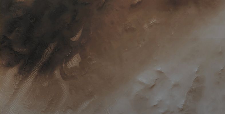 Possible Migrating Dunes in Arabia Terra (CTX Frame "B" - Absolute Natural Colors; credits for the additional process. and color.: Dr Paolo C. Fienga - Lunexit Team)
Coord. (centered): 10,6° North Lat. and 9,1° East Long.
Parole chiave: Mars from orbit - Dunefield - Arabia Terra Region