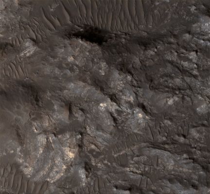 Exposed "Uplifted" Bedrock (CTX Frame "C" - Absolute Natural Colors; credits for the additional process. and color.: Elisabetta Bonora and Marco Faccin - Lunexit Team)
Mars Local Time: 14:54 (early afternoon)
Coord. (centered): 26,3° South Lat. and 305,2° East Long.
Spacecraft altitude: 255,8 Km (such as about 159,9 miles) 
Original image scale range: 25,6 cm/pixel (with 1 x 1 binning) so objects ~ 77 cm across are resolved
Map projected scale: 25 cm/pixel
Map projection: EQUIRECTANGULAR
Emission Angle: 1,2° 
Sun - Mars - MRO (or "Phase") Angle: 62,0°
Solar Incidence Angle: 61° (meaning that the Sun is about 29° above the Local Horizon)
Solar Longitude: 45,4° (Northern Spring)
Credits: NASA/JPL/University of Arizona
Additional process. and coloring: Lunar Explorer Italia 
Parole chiave: Mars from orbit - Craters - Unnamed Southern Crater with exposed Bedrock