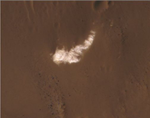 Unnamed Crater and a "patch" of bright Bedrock (EDM - Absolute Natural Colors; credits for the additional process. and color.: Dr Paolo C. Fienga - Lunexit Team)
Mars Local Time: 14:58 (early afternoon)
Coord. (centered): 24,4° South Lat. and 341,2° East Long.
Spacecraft altitude: 260,1 Km (such as about 162,5 miles) 
Original image scale range: 26,9 cm/pixel (with 1 x 1 binning) so objects ~ 78 cm across are resolved
Map projected scale: 25 cm/pixel
Map projection: EQUIRECTANGULAR
Emission Angle: 6,5° 
Sun - Mars - MRO (or "Phase") Angle: 57,1°
Solar Incidence Angle: 61° (meaning that the Sun is about 29° above the Local Horizon)
Solar Longitude: 48,6° (Northern Spring)
Credits: NASA/JPL/University of Arizona
Additional process. and coloring: Lunar Explorer Italia 
Parole chiave: Mars from orbit - Craters - Unnamed Crater