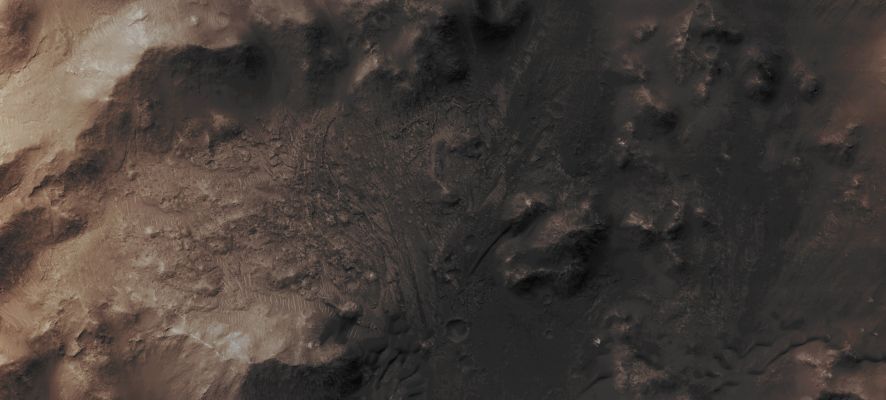 Unnamed Crater with Layers of Water-deposited Sediments (CTX Frame - Absolute Natural Colors; credits for the additional process. and color.: Dr Paolo C. Fienga - Lunexit Team)
Mars Local Time: 14:56 (Early Afternoon)
Coord. (centered): 2,317° North Lat. and 307,960° East Long.
Spacecraft altitude: 269,9 Km (such as about 168,7 miles) 
Original image scale range: 54,0 cm/pixel (with 2 x 2 binning) so objects ~ 1 mt and 62 cm across are resolved (with 4 x 4 binning)
Map projected scale: 50 cm/pixel
Map projection: EQUIRECTANGULAR
Emission Angle: 2,3° 
Sun - Mars - MRO (or "Phase") Angle: 48,9°
Solar Incidence Angle: 47° (meaning that the Sun is about 43° above the Local Horizon)
Solar Longitude: 58,1° (Northern Spring/Southern Fall)
Credits: NASA/JPL/University of Arizona
Parole chiave: Mars from orbit - Craters - Unnamed Crater with Layers