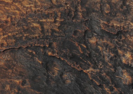 Unnamed Crater with Layers of Water-deposited Sediments (EDM - Absolute Natural Colors; credits for the additional process. and color.: Dr Paolo C. Fienga - Lunexit Team)
Mars Local Time: 14:56 (Early Afternoon)
Coord. (centered): 2,317° North Lat. and 307,960° East Long.
Spacecraft altitude: 269,9 Km (such as about 168,7 miles) 
Original image scale range: 54,0 cm/pixel (with 2 x 2 binning) so objects ~ 1 mt and 62 cm across are resolved (with 4 x 4 binning)
Map projected scale: 50 cm/pixel
Map projection: EQUIRECTANGULAR
Emission Angle: 2,3° 
Sun - Mars - MRO (or "Phase") Angle: 48,9°
Solar Incidence Angle: 47° (meaning that the Sun is about 43° above the Local Horizon)
Solar Longitude: 58,1° (Northern Spring/Southern Fall)
Credits: NASA/JPL/University of Arizona 
Parole chiave: Mars from orbit - Craters - Unnamed Crater with Layers