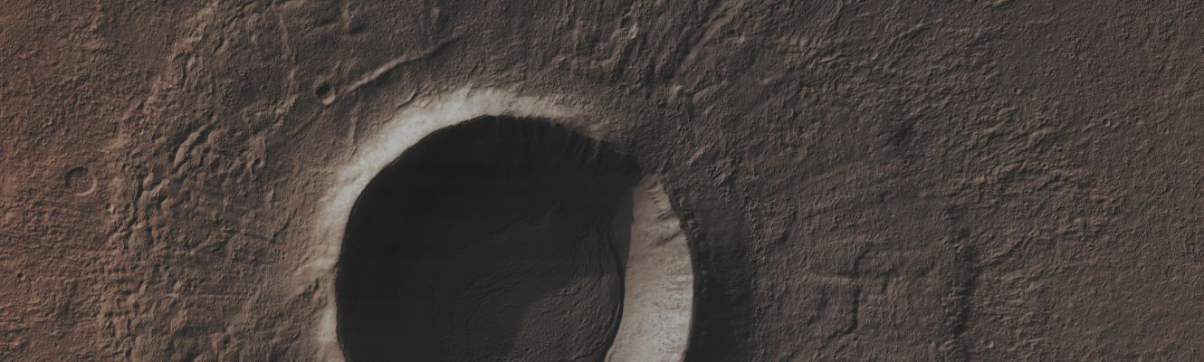 Unnamed Crater with "Pedestal" in Terra Cimmeria (CTX Frame - Absolute Natural Colors; credits for the additional process. and color.: Dr Paolo C. Fienga - Lunexit Team)
Mars Local Time: 15:08 (Early Afternoon)
Coord. (centered): 44,814° South Lat. and 264,976° East Long.
Spacecraft altitude: 247,7 Km (such as about 154,8 miles) 
Original image scale range: 49,6 cm/pixel (with 2 x 2 binning) so objects ~ 1 mt and 49 cm across are resolved (with 4 x 4 binning)
Map projected scale: 50 cm/pixel
Map projection: EQUIRECTANGULAR
Emission Angle: 0,3° 
Sun - Mars - MRO (or "Phase") Angle: 79,1°
Solar Incidence Angle: 79° (meaning that the Sun is about 11° above the Local Horizon)
Solar Longitude: 58,6° (Northern Spring/Southern Fall)
Credits: NASA/JPL/University of Arizona
Parole chiave: Mars from orbit - Craters - Unnamed Crater - Terra Cimmeria