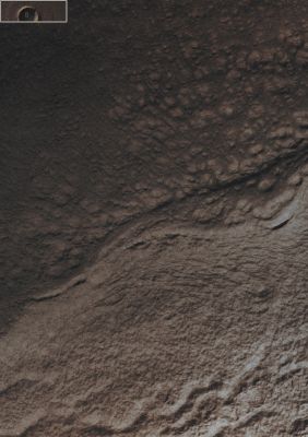 Unnamed Crater with "Pedestal" in Terra Cimmeria (EDM - Absolute Natural Colors; credits for the additional process. and color.: Dr Paolo C. Fienga - Lunexit Team)
Mars Local Time: 15:08 (Early Afternoon)
Coord. (centered): 44,814° South Lat. and 264,976° East Long.
Spacecraft altitude: 247,7 Km (such as about 154,8 miles) 
Original image scale range: 49,6 cm/pixel (with 2 x 2 binning) so objects ~ 1 mt and 49 cm across are resolved (with 4 x 4 binning)
Map projected scale: 50 cm/pixel
Map projection: EQUIRECTANGULAR
Emission Angle: 0,3° 
Sun - Mars - MRO (or "Phase") Angle: 79,1°
Solar Incidence Angle: 79° (meaning that the Sun is about 11° above the Local Horizon)
Solar Longitude: 58,6° (Northern Spring/Southern Fall)
Credits: NASA/JPL/University of Arizona
Parole chiave: Mars from orbit - Craters - Unnamed Crater with Gullies - Terra Cimmeria