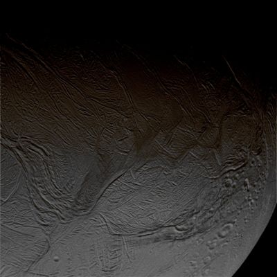 Enceladus Oct. 9, 2008 Flyby
Caption NASA:"The image was taken with the Cassini Spacecraft narrow-angle camera on Oct. 9, 2008, from a distance of approx. 47.000 Km (about 29.000 miles) from Enceladus. 
Image scale is 279 meters (916 feet) per pixel".
Parole chiave: Saturn's Moon - Enceladus