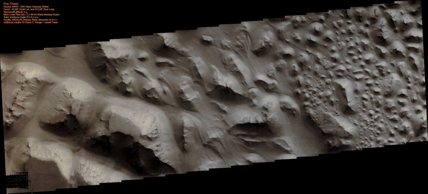 Features of Eos Chaos (Absolute Natural Colors; credits for the additional process. and color.: Dr Paolo C. Fienga - Lunexit Team)
nessun commento
Parole chiave: Mars from orbit - Chaotic Terrain - Eos Chaos